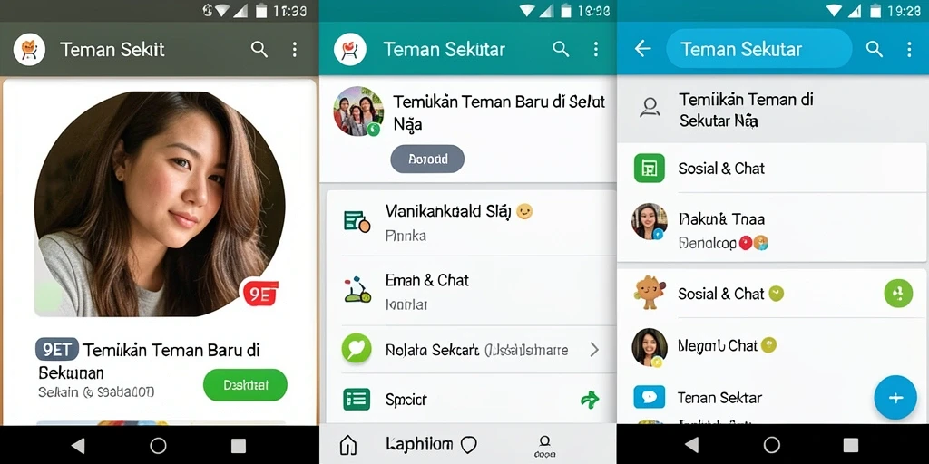 Antarmuka menarik dari aplikasi Teman Sekitar 9ET.
