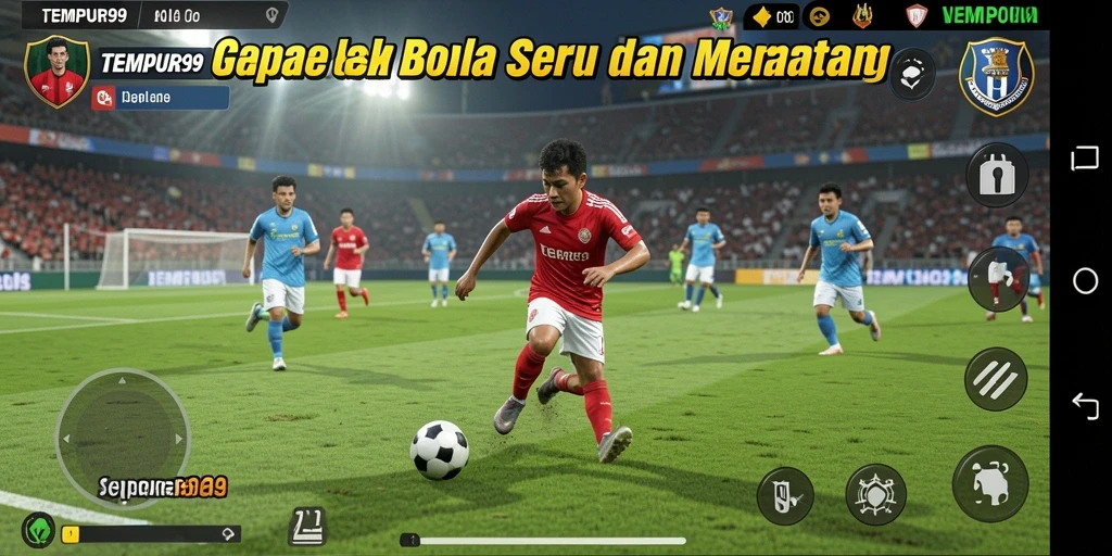 Antarmuka utama TEMPUR99 menampilkan tim sepak bola yang siap bertanding.