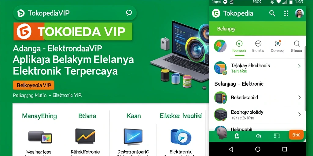 Antarmuka aplikasi TOKOPEDIAVIP dengan berbagai pilihan elektronik.