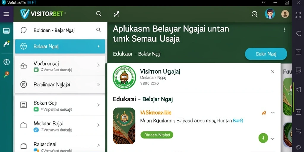 Antarmuka aplikasi VISITORBET untuk belajar Ngaji dengan fitur interaktif.